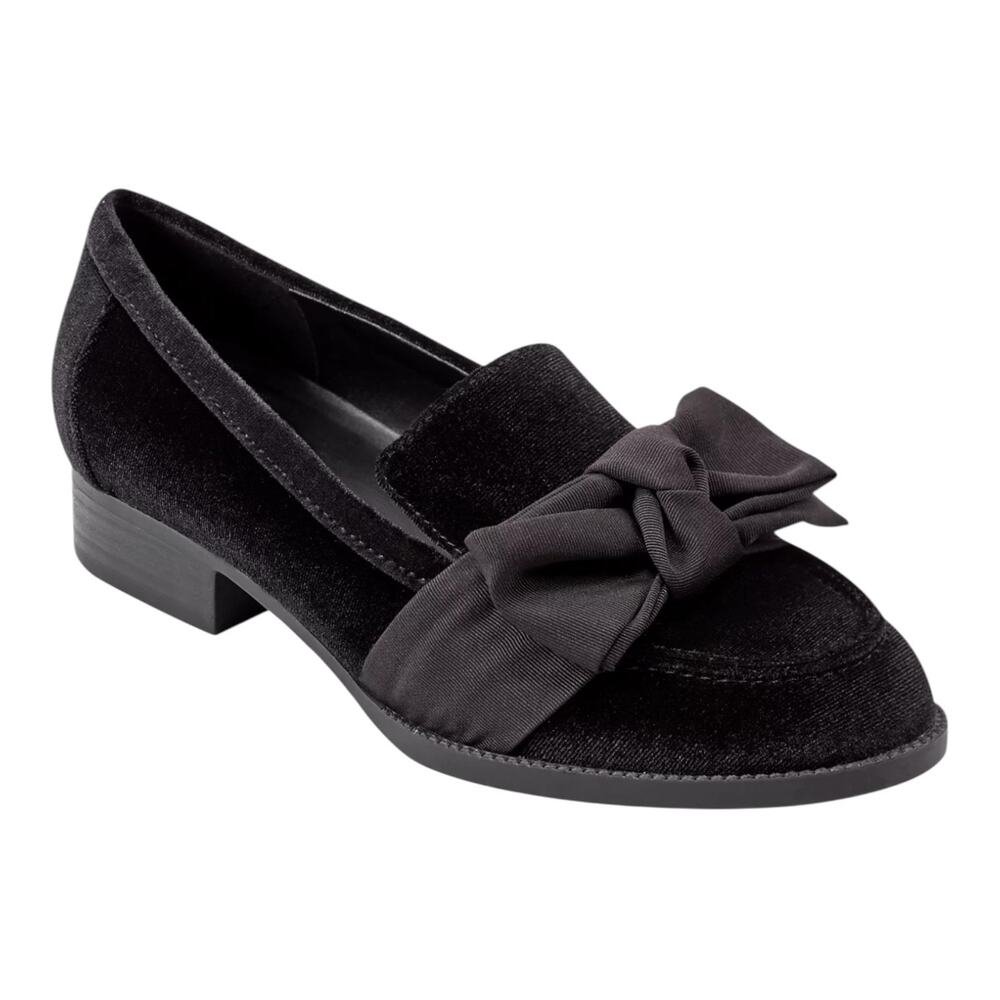 Bandolino Black Velvet Loafers with Bow